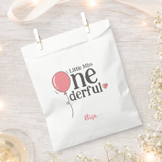 Bolsa De Papel Pequeña Miss Maravillosa Primer Cumpleaños Rosa (Cortado)