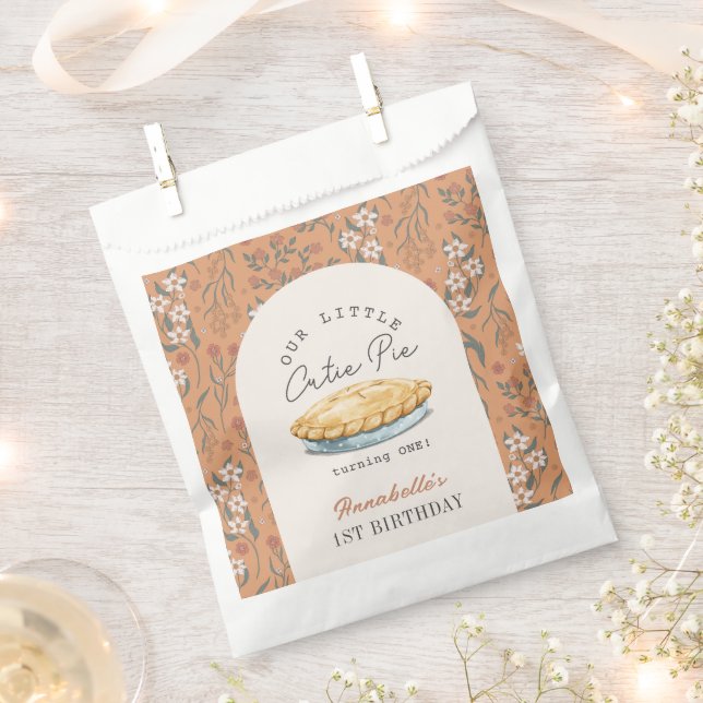 Bolsa De Papel Pequeña Naranja de Cutie Pie Floral Primer cumplea (Cortado)