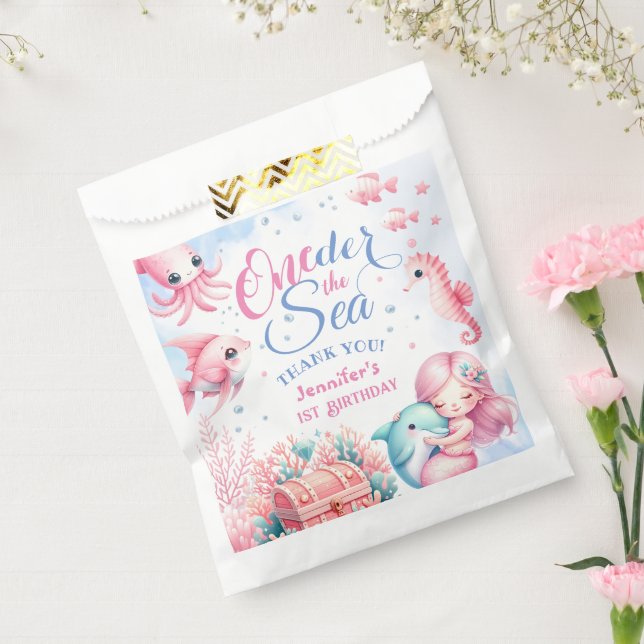 Bolsa De Papel Pequeña sirena rosada linda Chica oceánica primer  (Sellado)