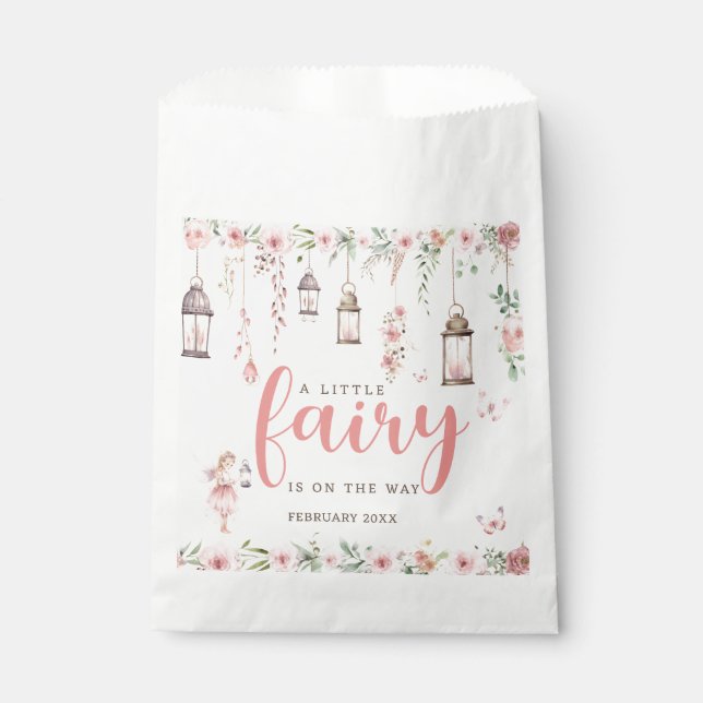 Bolsa De Papel Pequeño Baby Shower rosado encantado (Anverso)