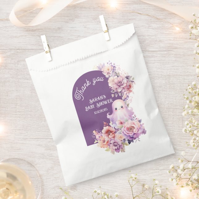 Bolsa De Papel Pequeño Boo rosa espeluznante ducha bebé gracias (Cortado)