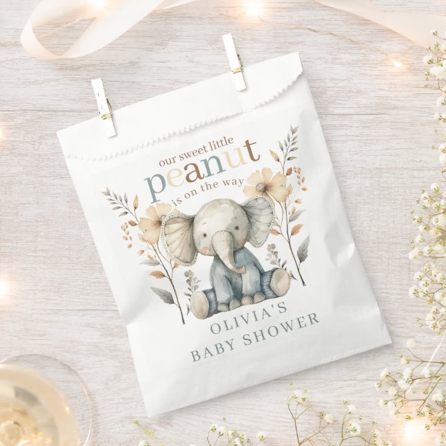 Bolsa De Papel Pequeño cacahuete azul bebé elefante Baby Shower (Cortado)