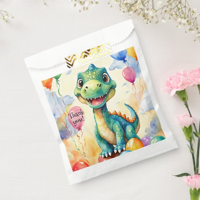 Bolsa De Papel Pequeño dinosaurio lindo con muchos globos de colo (Sellado)