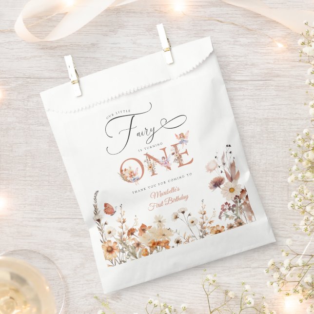 Bolsa De Papel Pequeño Jardín Floral de Hadas Primer Cumpleaños (Cortado)