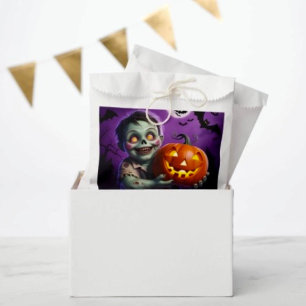Bolsa De Papel Pequeño Monstruo Verde y Amigo Calabaza