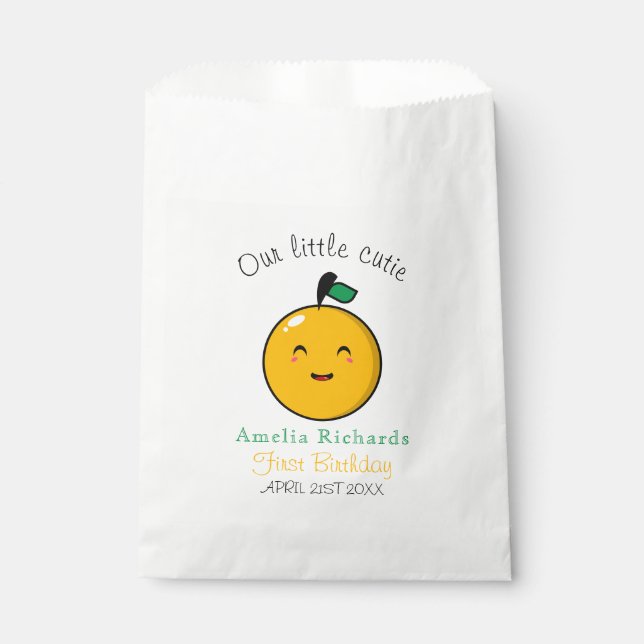 Bolsa De Papel Pequeño Naranja Cutie Citrus Primer Cumpleaños (Anverso)