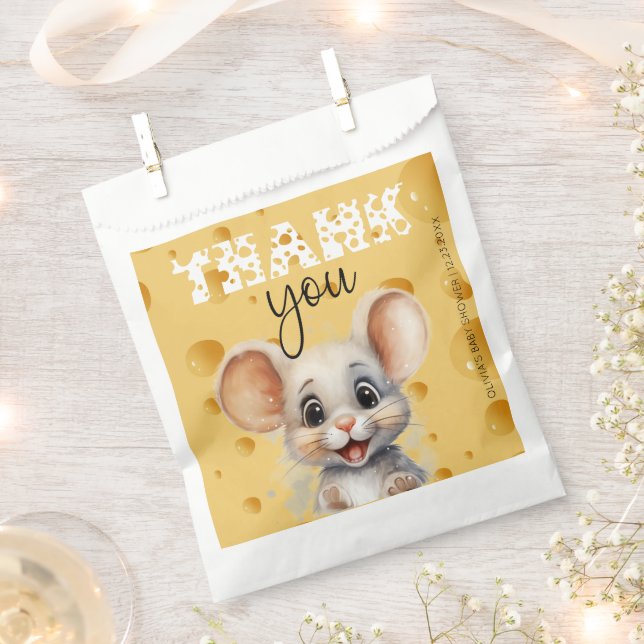 Bolsa De Papel Pequeño ratón en queso Baby Shower Gracias (Cortado)