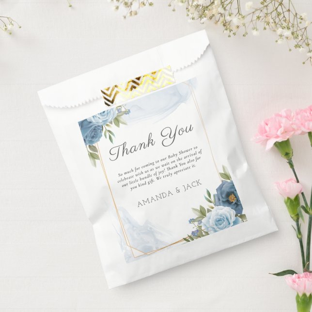 Bolsa De Papel Pequeño y elegante Baby Shower botánico azul (Sellado)