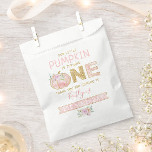 Bolsa De Papel Pequeños Chicas de calabaza Primer cumpleaños