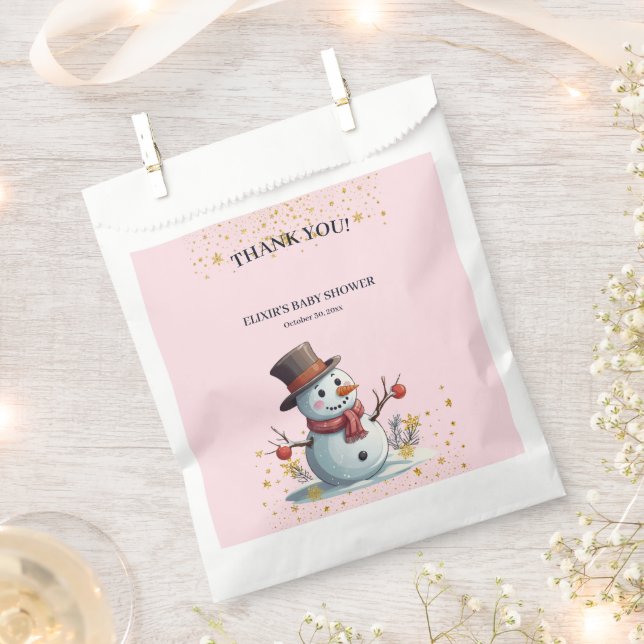 Bolsa De Papel Pequeños copos de nieve rosados y dorados Baby Sho (Cortado)