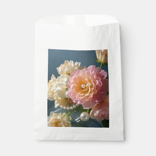 Bolsa De Papel Perlas con flores rosadas (Anverso)