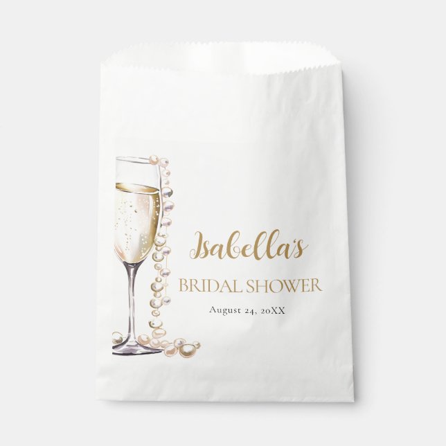 Bolsa De Papel Perlas Doradas Elegantes y Brindis de Prosecco par (Anverso)