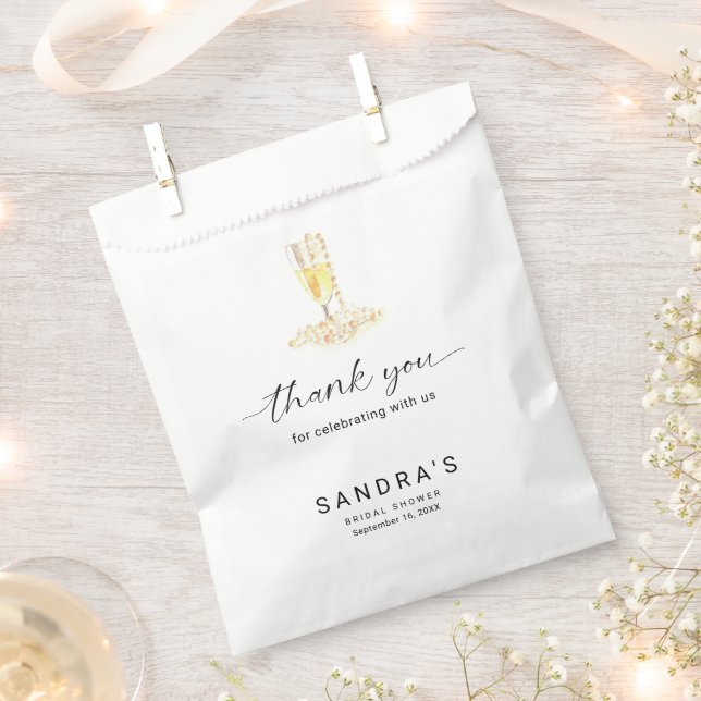 Bolsa De Papel Perlas y ducha de novia Prosecco Moderno mínimo (Cortado)