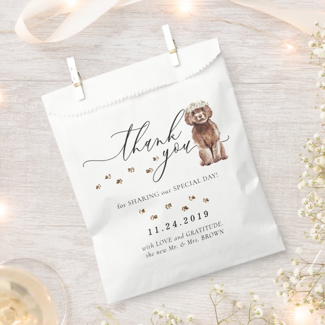 Bolsa De Papel Perro Cavapoo marrón Agradecimiento de Boda (Cortado)