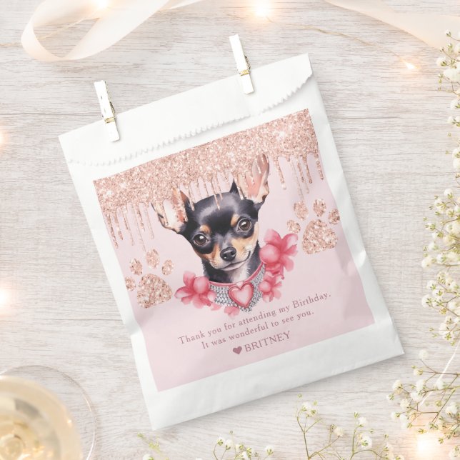 Bolsa De Papel Perro Chihuahua personalizado con cumpleaños Purpu (Cortado)