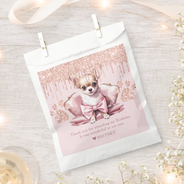 Bolsa De Papel Perro Chihuahua personalizado con cumpleaños Purpu (Cortado)