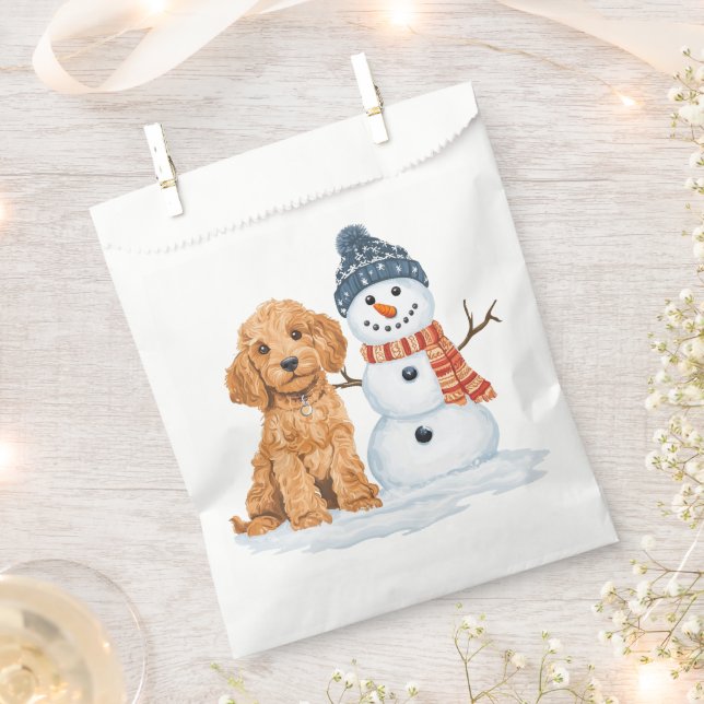 Bolsa De Papel Perro Goldendoodle de invierno muñeco de nieve lin (Cortado)