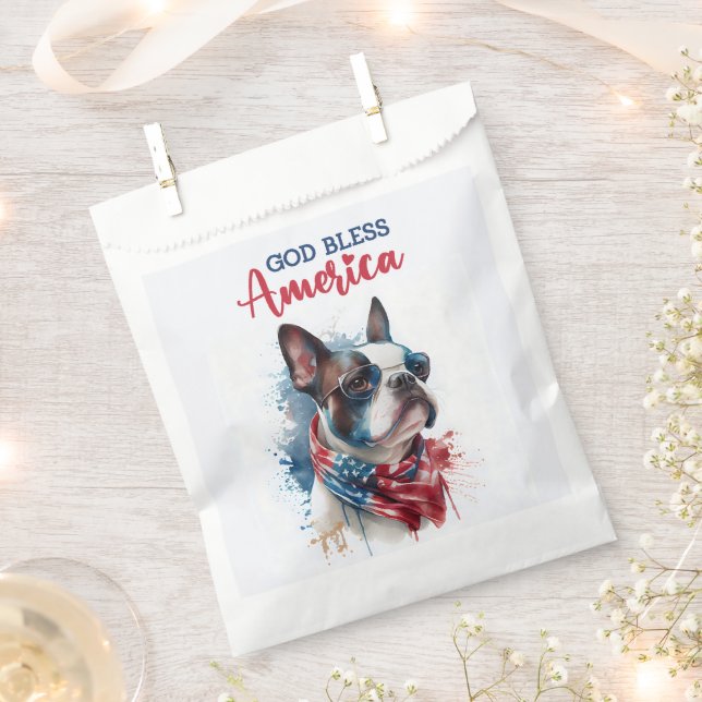 Bolsa De Papel Perro Patriota-Boston Terrier (Cortado)