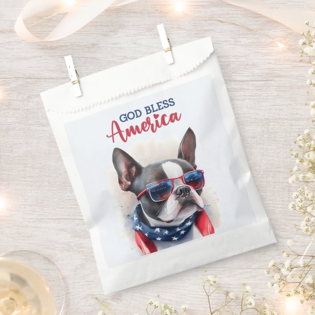 Bolsa De Papel Perro Patriota-Boston Terrier (Cortado)