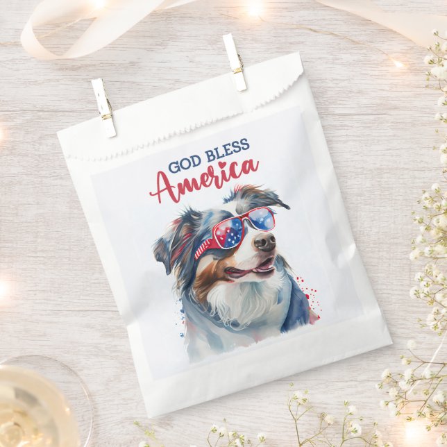 Bolsa De Papel Perro Patriótico-Pastor Australiano (Cortado)