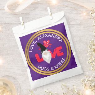 Bolsa De Papel Personaliza el amor Gnome Corazón Rojo Púrpura Neg