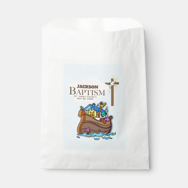 Bolsa De Papel Personalizable, Bautizo de Niño Arca de Noé (Anverso)