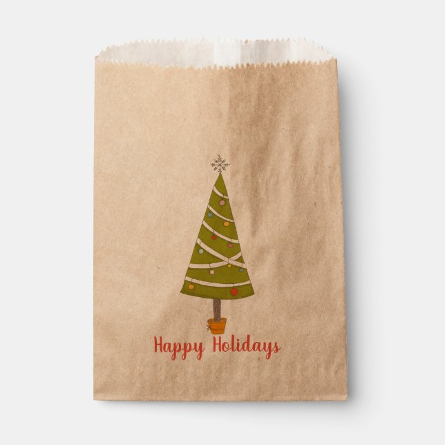 Bolsa De Papel Personalizable de árbol navideño moderno (Anverso)