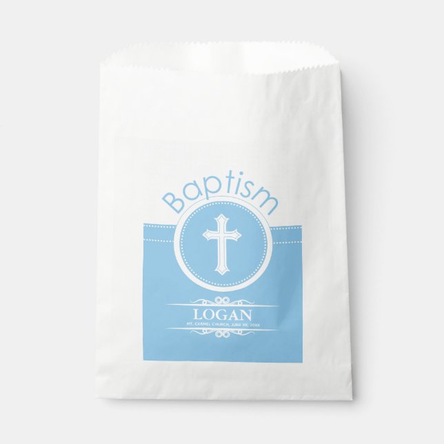 Bolsa De Papel Personalizable, niño azul niño bautizo de Dios (Anverso)
