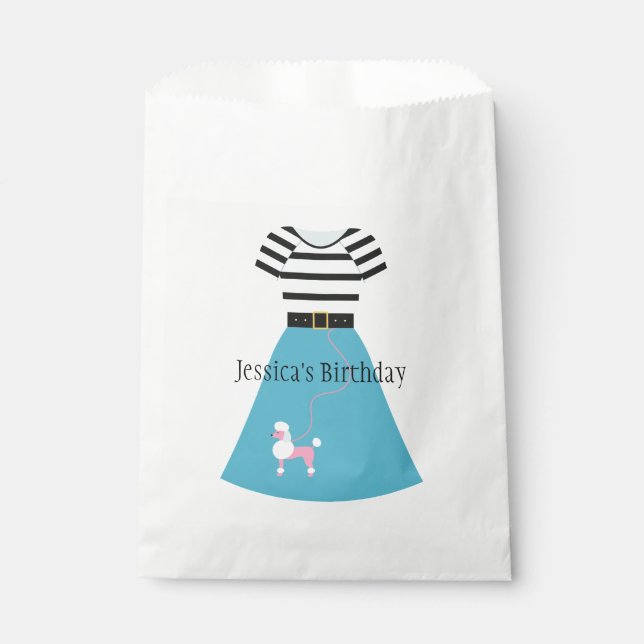 Bolsa De Papel Personalizable Retro Blue Poodle Skirt (Anverso)