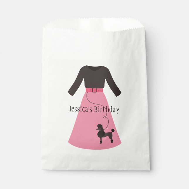 Bolsa De Papel Personalizable Retro Pink Poodle Skirt (Anverso)