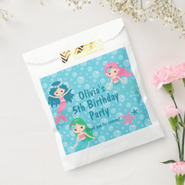 Bolsa De Papel Personalizada la fiesta de cumpleaños de Sirena (Sellado)