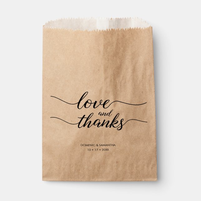Bolsa De Papel Personalizado Amor y agradecimiento Boda Script (Anverso)