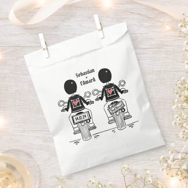 Bolsa De Papel Personalizado Boda de motocicleta de dos Grooms Bi (Cortado)