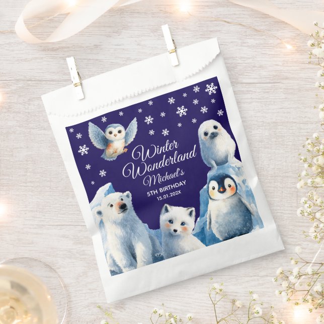Bolsa De Papel Personalizado de animales del Ártico azul de invie (Cortado)