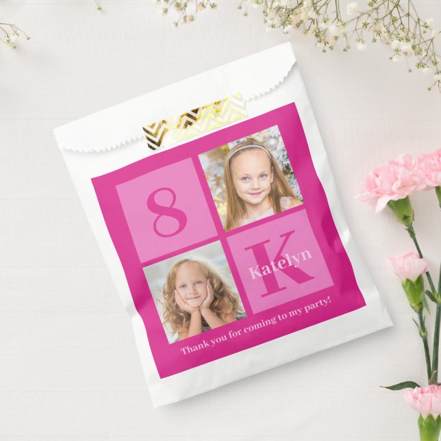 Bolsa De Papel Personalizado de Collage de fotos Rosado Caliente  (Sellado)