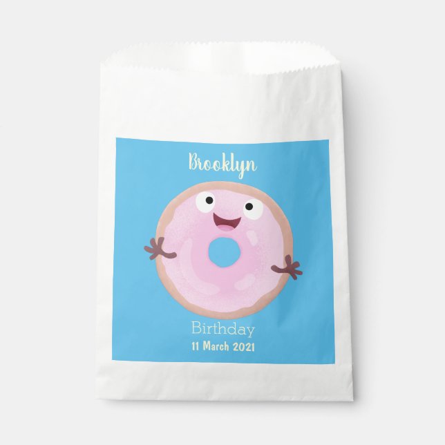 Bolsa De Papel Personalizado de donut rosa alegre y brillante (Anverso)