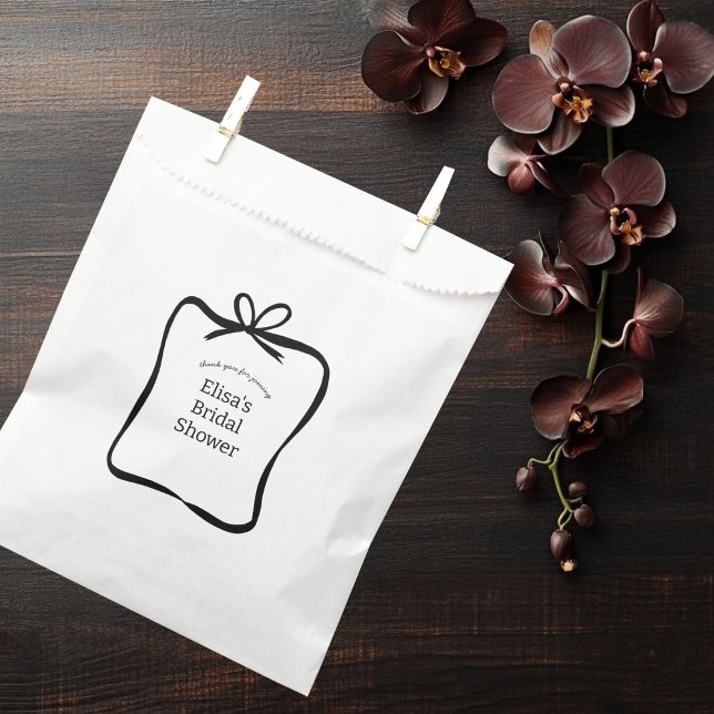 Bolsa De Papel Personalizado de ducha de novia elegante con marco (Bow Ribbon Frame Elegant Bridal Shower CUSTOM Favor Bag
)