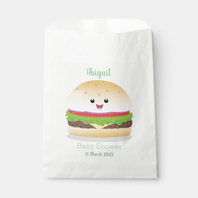 Bolsa De Papel Personalizado de hamburguesa kawaii feliz (Anverso)