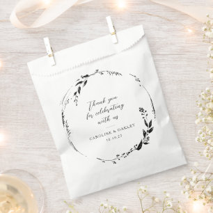 Bolsa De Papel Personalizado de la guirnalda floral blanca negra