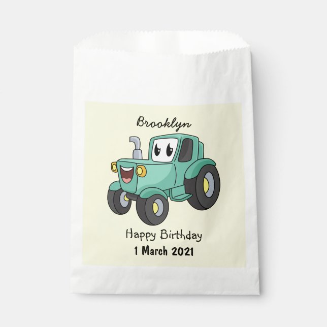 Bolsa De Papel Personalizado de tractores verde feliz (Anverso)