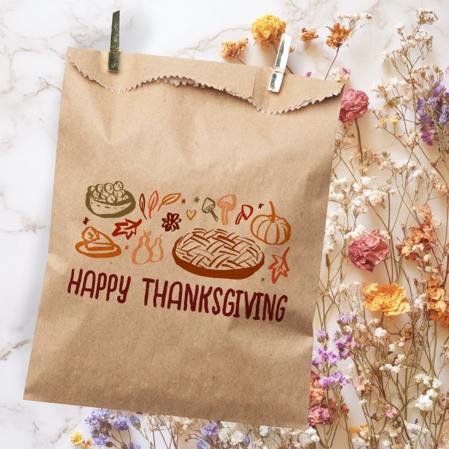 Bolsa De Papel Personalizado del Día de Acción de Gracias Feliz (Whimsical Happy Thanksgiving Friendsgiving Custom Favor Bag
)