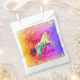 Bolsa De Papel Personalizado el cumpleaños de Rainbow Unicorn Pur