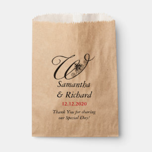 Bolsa De Papel Personalizado elegante Monograma W Boda Gracias