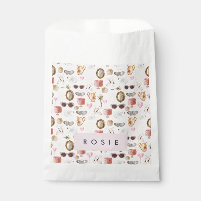 Bolsa De Papel Personalizado Monograma Coquette Cute chica Rosa F (Anverso)