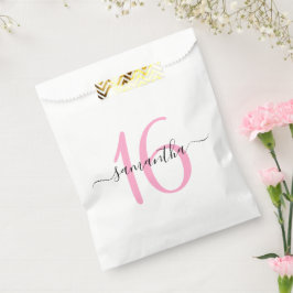 Bolsa De Papel Personalizado Script de Firma Rosa Dulce 16
