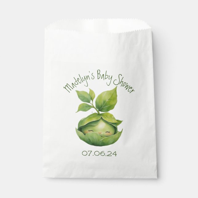 Bolsa De Papel Personalizado Verde Ilustración Naturaleza Baby Sh (Anverso)