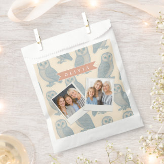 Bolsa De Papel Personalizado Vintage Blue Owl Woodland Cottagecor