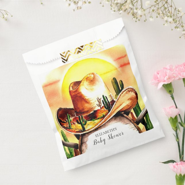 Bolsa De Papel Personalizado Whimsical Pastel Cowboy Baby Shower (Sellado)