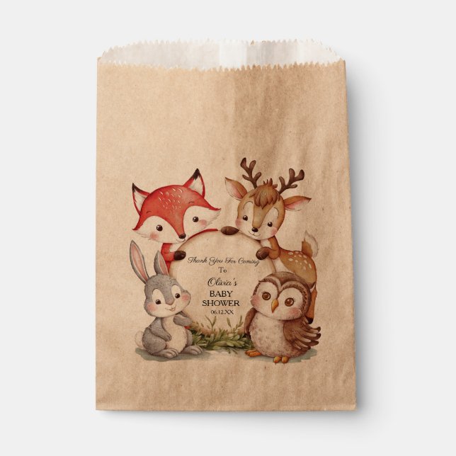 Bolsa De Papel Personalizado Woodland Baby Shower Cute Animales (Anverso)