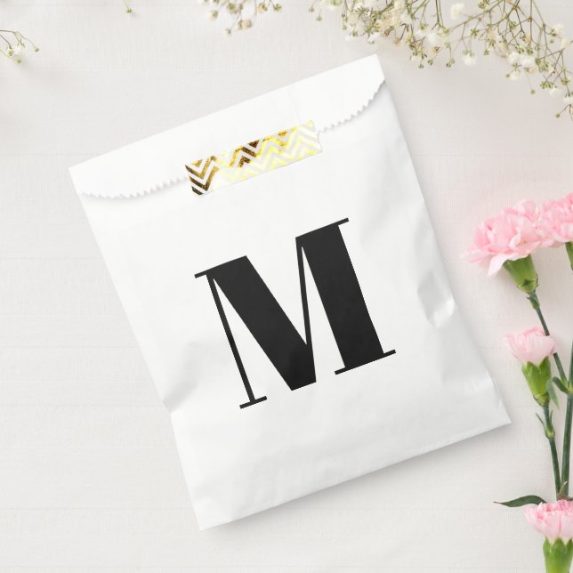 Bolsa De Papel Personalizar monograma blanco negro inicial (Sellado)